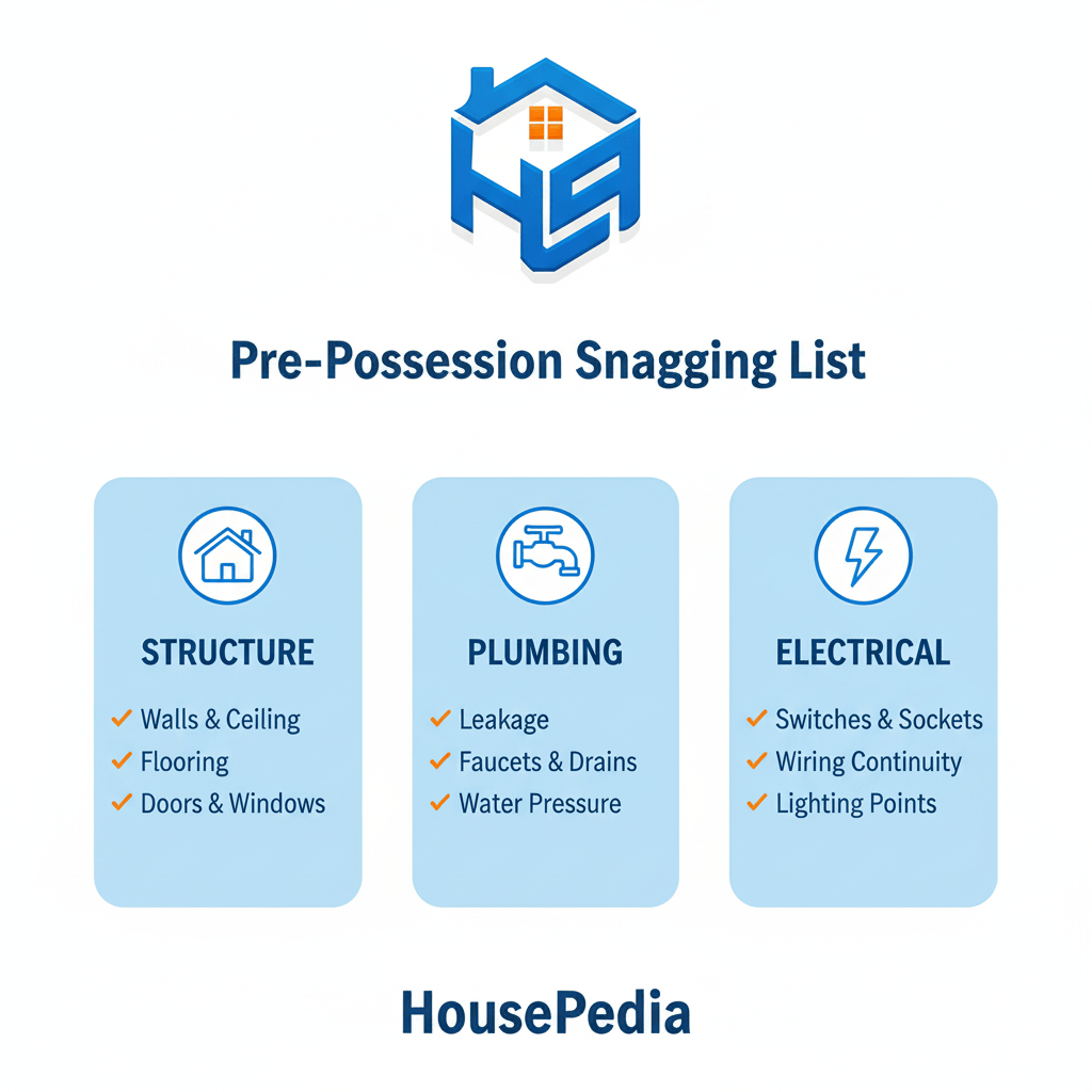 Pre-possession snagging list for new flat in gurgaon Pre possession snagging list for new flat in gurgaon