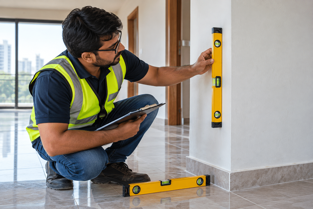 Plumb bob & spirit level in home inspection: wall & floor checks 1 Plumb bob and spirit level