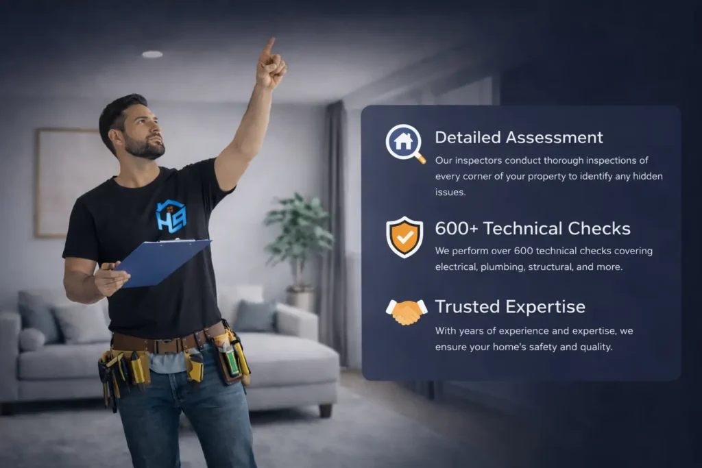 Professional property inspection by housepedia expert Professional housepedia home inspector conducting property inspection to assess construction quality and safety