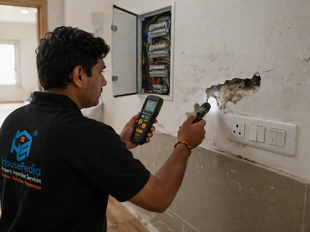 Hidden defects in house wall crack inspection and dampness detection