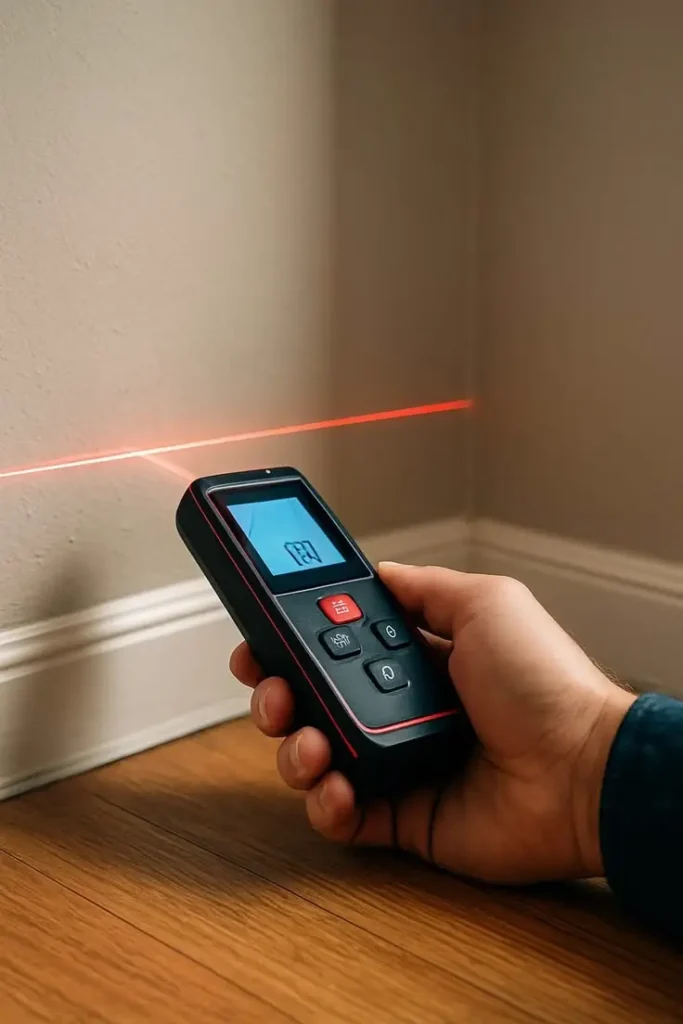 Laser distance meter measuring wall alignment and dimensions