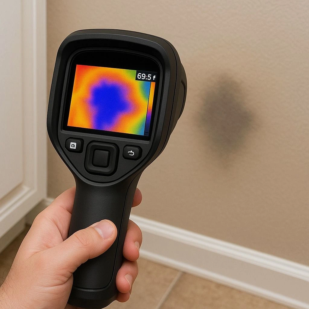 Moisture meter detecting dampness in walls